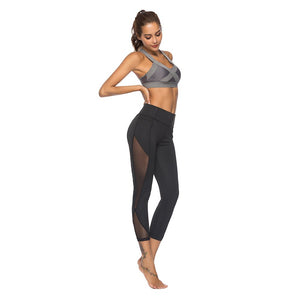 High Waist Side Mesh Women Yoga Fitness Leggings Nine