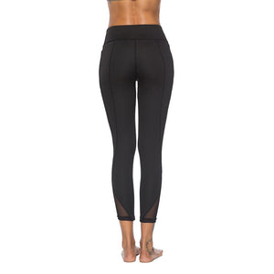 High Waist Side Mesh Women Yoga Fitness Leggings Nine