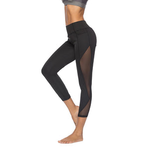 High Waist Side Mesh Women Yoga Fitness Leggings Nine