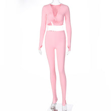 Last inn bildet i Galleri-visningsprogrammet, FQLWL Casual Summer 2 Two Piece Set Women Pink Outfit Long Sleeve Crop Top Leggings Women Joggers Matching Sets Ladies Tracksuit
