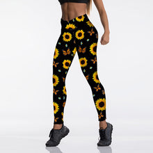 Carica l&#39;immagine nel visualizzatore di Gallery, Sunflower Butterfly Print High Waist Sport Leggings, Women&#39;S Breathable Push-Up Pants, Gym Clothing, Fitness, High Elasticity
