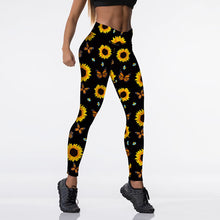 Load image into Gallery viewer, Sunflower Butterfly Print High Waist Sport Leggings, Women&#39;S Breathable Push-Up Pants, Gym Clothing, Fitness, High Elasticity
