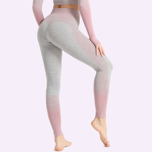 Fitness Pants Women Europe And America Striped Knitted High Stretch Tight Sports Hip Yoga Pants