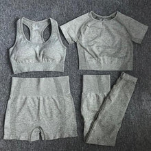 Last inn bildet i Galleri-visningsprogrammet, Yoga Seamless Leggings Short Sleeve Crop Top Set
