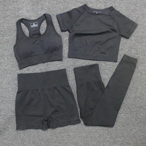 Yoga Seamless Leggings Short Sleeve Crop Top Set