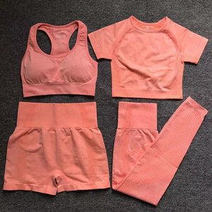 Yoga Seamless Leggings Short Sleeve Crop Top Set