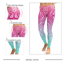 Load image into Gallery viewer, Pink+Turquoise Mandala Weave Yoga/Workout Leggings
