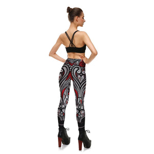 Red Rose Black Mandala Weave Yoga Workout Leggings