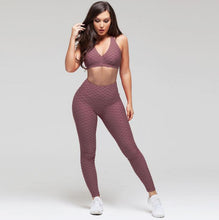 Load image into Gallery viewer, Fashion hips jacquard yoga set sports hips leggings fitness set
