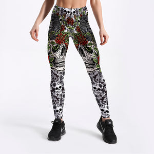 Roses Skulls Yoga Workout Leggings