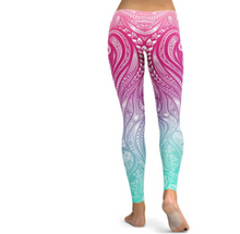 Load image into Gallery viewer, Pink+Turquoise Mandala Weave Yoga/Workout Leggings
