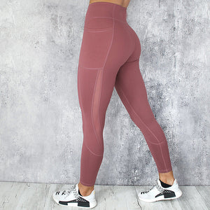 Mesh stitching side pocket yoga pants