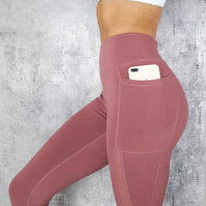 Mesh stitching side pocket yoga pants