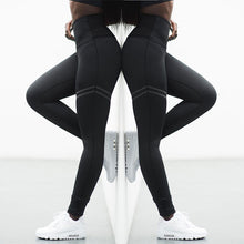 Load image into Gallery viewer, High waist solid color cross-border striped stretch yoga pants fitness bottoming nine points trousers
