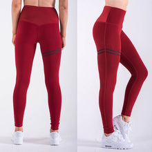 Load image into Gallery viewer, High waist solid color cross-border striped stretch yoga pants fitness bottoming nine points trousers
