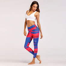 Carica l&#39;immagine nel visualizzatore di Gallery, Blue&amp;Red Digital Print yoga pants High waist Contrast color athletic leggings big booty sexy yoga legging running tight
