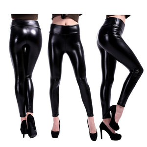 Women Autumn Winter Sexy Elastic Trousers Stretch Black PU Leather Shaper High Waist Leggings