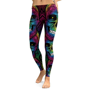 Rainbow Skull Leggings Women Plus Size Leggings Workout Casual High Waist Slim Pants S~4XL Plus Size Leggings