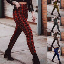 Load image into Gallery viewer, Plaid high waist leggings women casual pants
