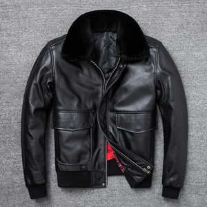 Schwarze Premium-Leder-Brando-Bikerjacke für Herren