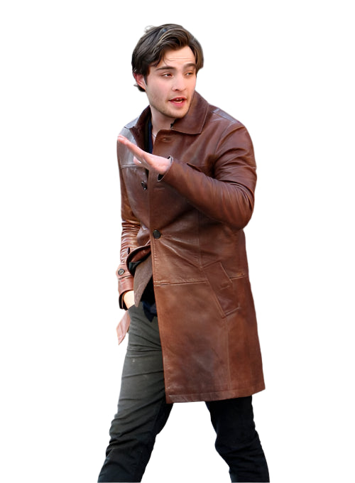 Veste en cuir véritable marron pour homme