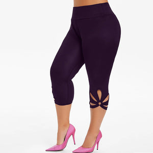 Women's solid color hollowed-out plus-size yoga leggings