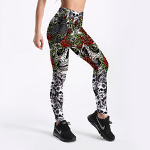 Load image into Gallery viewer, Roses Skulls Yoga Workout Leggings
