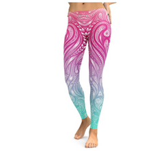 Load image into Gallery viewer, Pink+Turquoise Mandala Weave Yoga/Workout Leggings
