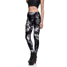 Last inn bildet i Galleri-visningsprogrammet, Women&#39;s Breathable Sports Print Black And White Skull Leggings
