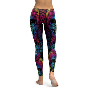 Rainbow Skull Leggings Women Plus Size Leggings Workout Casual High Waist Slim Pants S~4XL Plus Size Leggings