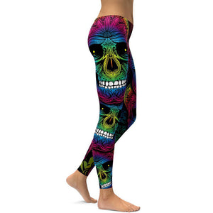 Rainbow Skull Leggings Women Plus Size Leggings Workout Casual High Waist Slim Pants S~4XL Plus Size Leggings