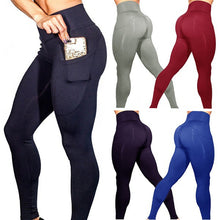 Last inn bildet i Galleri-visningsprogrammet, Mobile phone pocket leggings female solid color high elastic yoga hip high waist yoga pants
