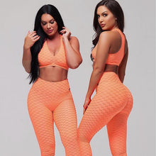 Load image into Gallery viewer, Fashion hips jacquard yoga set sports hips leggings fitness set
