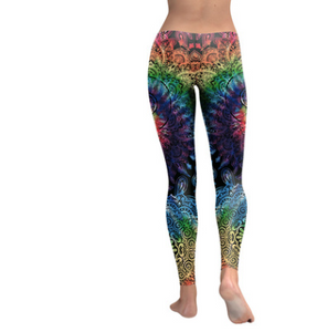 Rainbow Burst Mandala Flower Yoga Workout Leggings