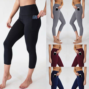 Solid color yoga pants for women with pockets