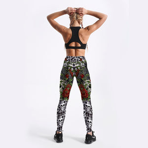 Roses Skulls Yoga Workout Leggings