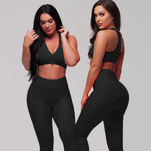 Load image into Gallery viewer, Fashion hips jacquard yoga set sports hips leggings fitness set
