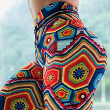 Lataa kuva Galleria-katseluun, Colorful jacquard high waist print sports fitness bottoming yoga pants
