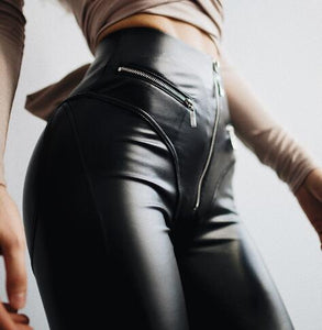 High Waist Gothic Black PU Leather Leggings Jeggings