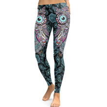 Lataa kuva Galleria-katseluun, Women Cool Owl Digital Print Flower Fitness Workout Leggings
