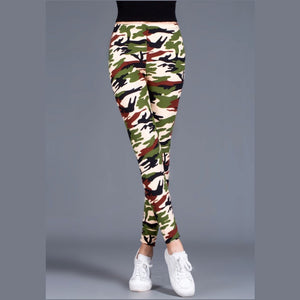 Brushed Cotton Print Camouflage Outerwear Leggings