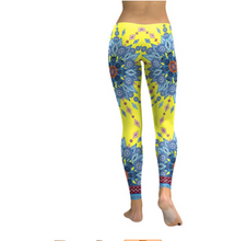 Last inn bildet i Galleri-visningsprogrammet, Yellow Blue Starburst Mandala Flower Yoga Workout Leggings
