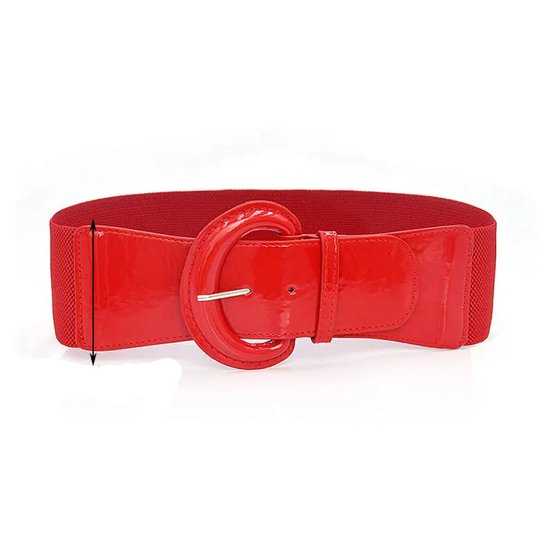 Women Luxury Waist Belts For Dress Pu Patent Leather Elastic Band Waist Belt