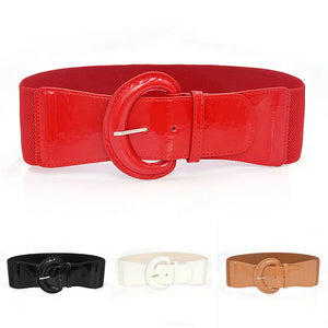 Women Luxury Waist Belts For Dress Pu Patent Leather Elastic Band Waist Belt