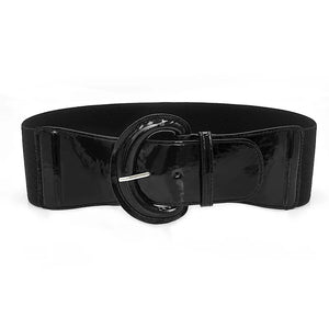 Women Luxury Waist Belts For Dress Pu Patent Leather Elastic Band Waist Belt