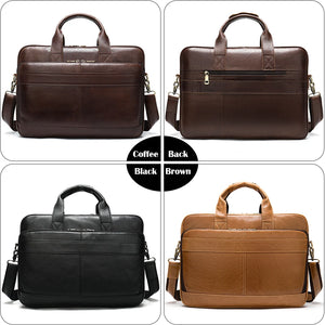 Men's Leather Bag Office Messenger Briefcase Fits For 15.6"Laptops