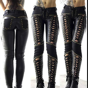 Women Pants Punk Rock Leather Pencil Pants