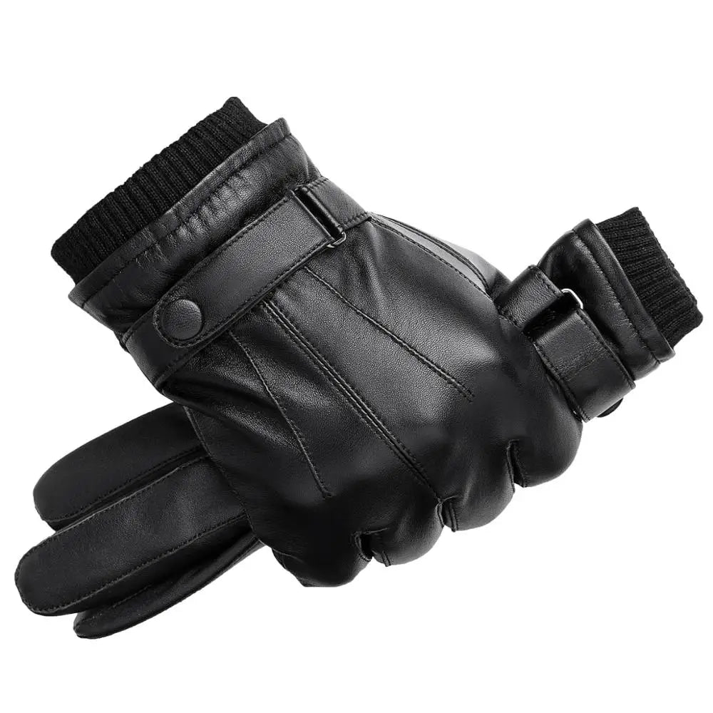 Men's Genuine Sheepskin Gloves Warm Fleece Touch Screen
