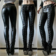 Load image into Gallery viewer, Steampunk Women Leather Pants Carnival Party Skinny Pants
