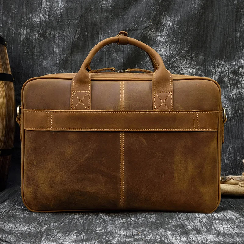 Men Briefcase Genuine Leather Laptop Bag Fits For 15.6"  Laptop